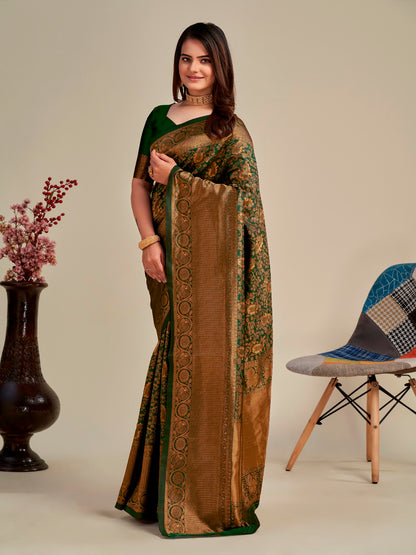 MySaree Elegant Soft Lichi Silk Jacquard Saree with Rich Pallu & Designer Blouse Piece