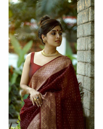 MySaree Soft Lichi Silk Jacquard Saree with Rich Pallu & Unstitched Blouse