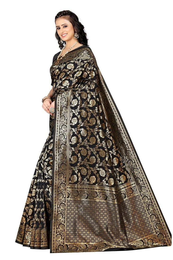 MySaree Premium Soft Lichi Silk Jacquard Saree with Rich Pallu & Unstitched Blouse