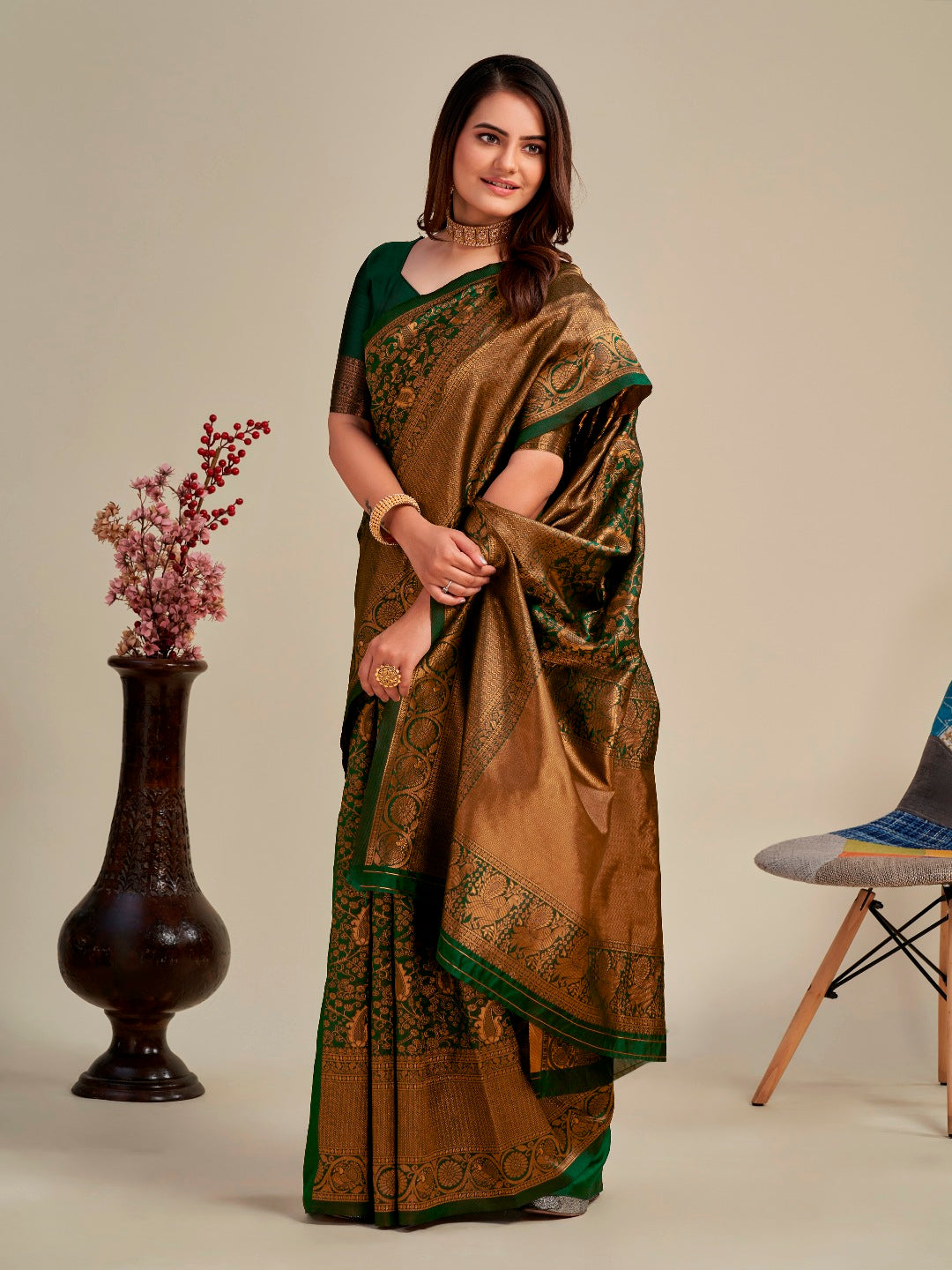MySaree Elegant Soft Lichi Silk Jacquard Saree with Rich Pallu & Designer Blouse Piece