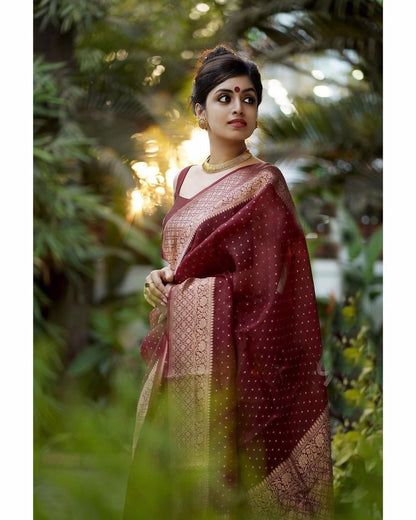 MySaree Soft Lichi Silk Jacquard Saree with Rich Pallu & Unstitched Blouse