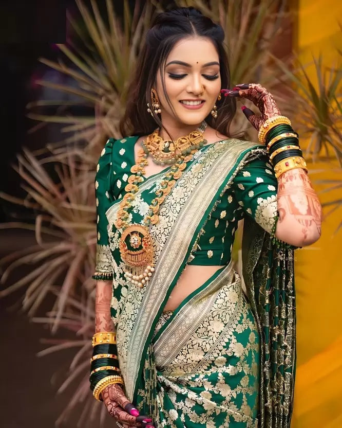 MySaree Premium Soft Lichi Silk Jacquard Saree with Rich Pallu & Unstitched Blouse