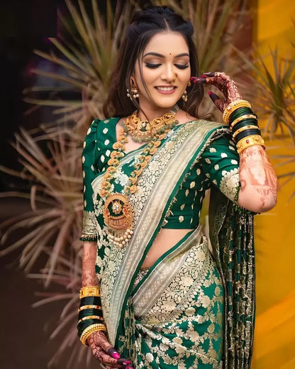 MySaree Premium Soft Lichi Silk Jacquard Saree with Rich Pallu & Unstitched Blouse