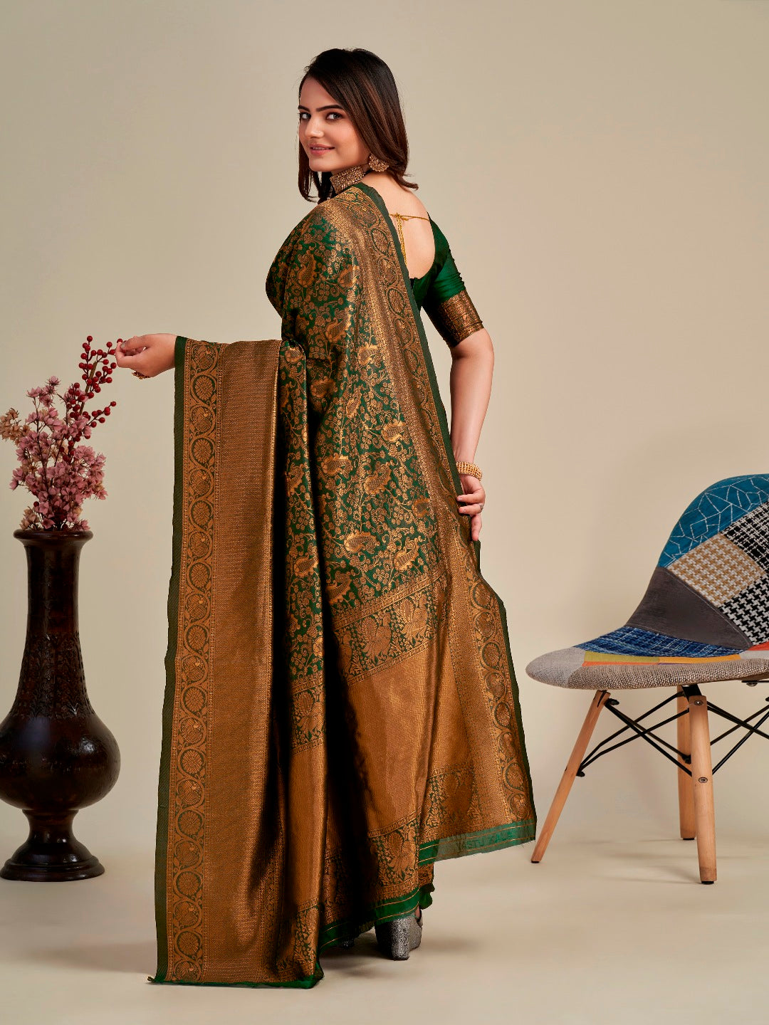 MySaree Elegant Soft Lichi Silk Jacquard Saree with Rich Pallu & Designer Blouse Piece