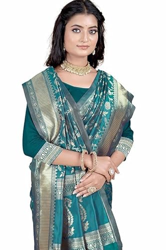 Mysaree Silk Saree — Teal Bloom Zari Heritage