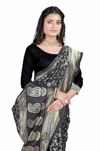 Mysaree Silk Saree — Noir Floral Zari Heritage