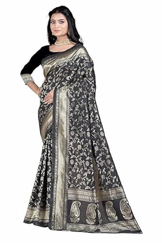 Mysaree Silk Saree — Noir Floral Zari Heritage