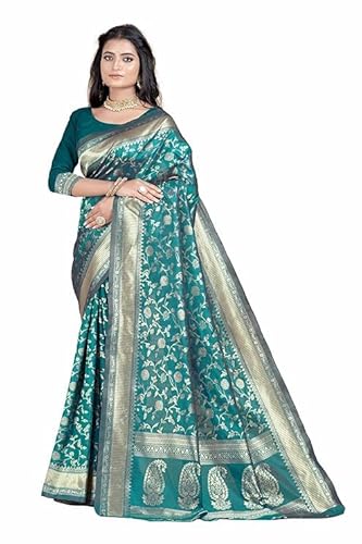 Mysaree Silk Saree — Teal Bloom Zari Heritage