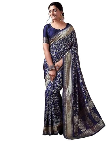Mysaree Silk Saree — Royal Indigo Floral Zari Elegance