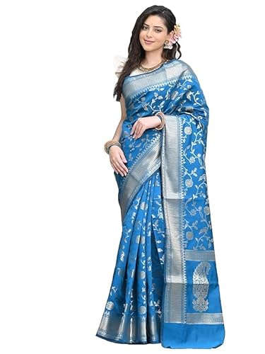 Mysaree Silk Saree — Azure Floral Zari Elegance