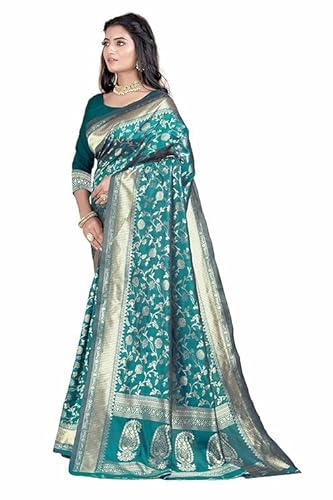 Mysaree Silk Saree — Teal Bloom Zari Heritage