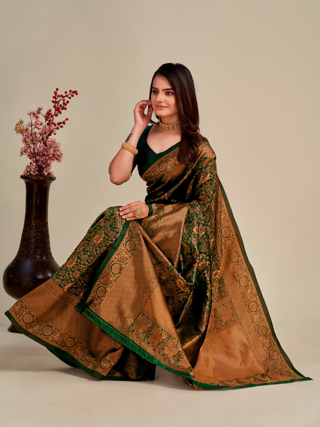 MySaree Elegant Soft Lichi Silk Jacquard Saree with Rich Pallu & Designer Blouse Piece