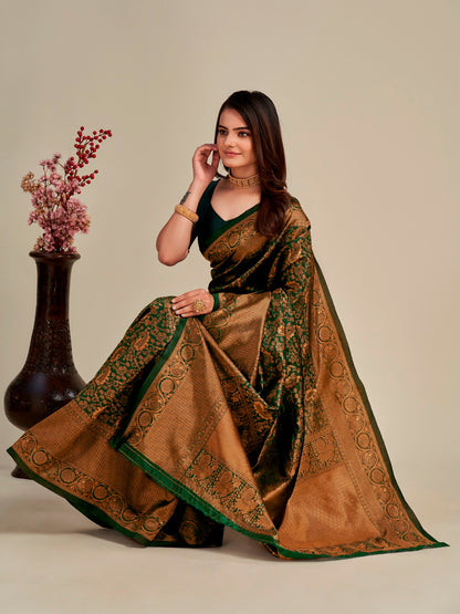 MySaree Elegant Soft Lichi Silk Jacquard Saree with Rich Pallu & Designer Blouse Piece