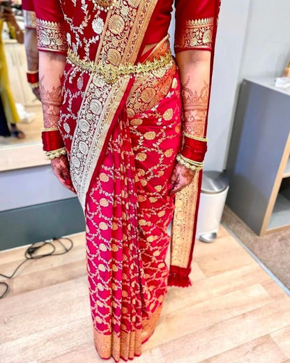 MySaree Premium Soft Lichi Silk Jacquard Saree with Rich Pallu & Unstitched Blouse