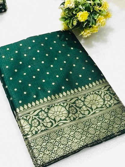 MySaree Soft Lichi Silk Jacquard Saree with Rich Pallu & Unstitched Blouse