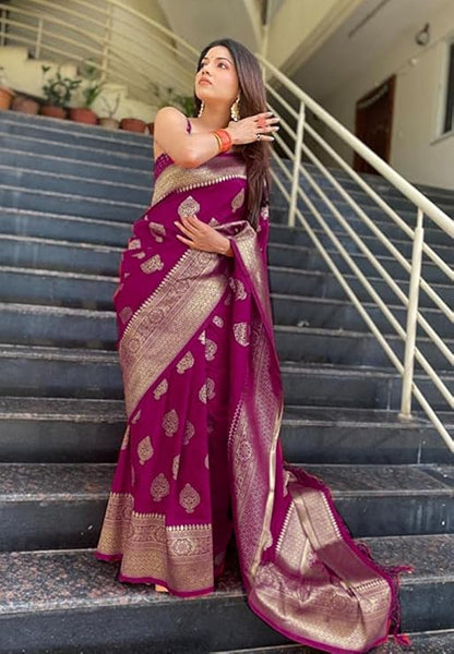 Mysaree Silk Saree — Royal Orchid Zari Elegance