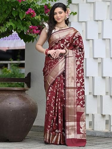 Mysaree Silk Saree — Regal Maroon Floral Zari Elegance