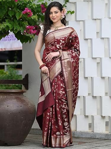 Mysaree Silk Saree — Regal Maroon Floral Zari Elegance