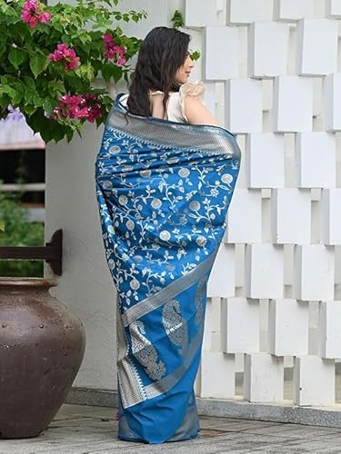 Mysaree Silk Saree — Azure Floral Zari Elegance