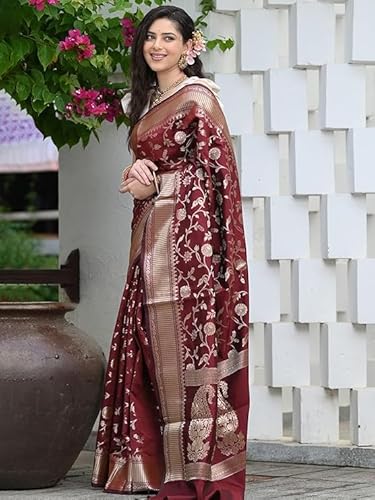 Mysaree Silk Saree — Regal Maroon Floral Zari Elegance