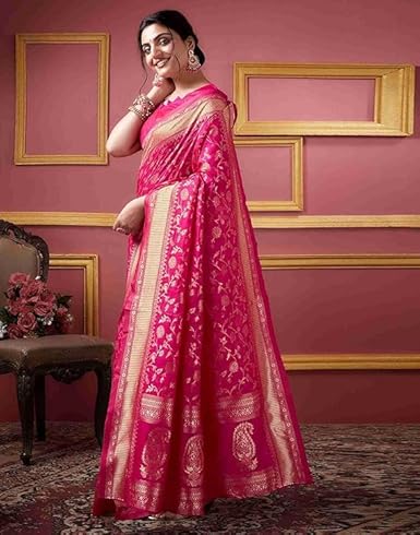Mysaree Silk Saree — Rani Pink Royal Bloom