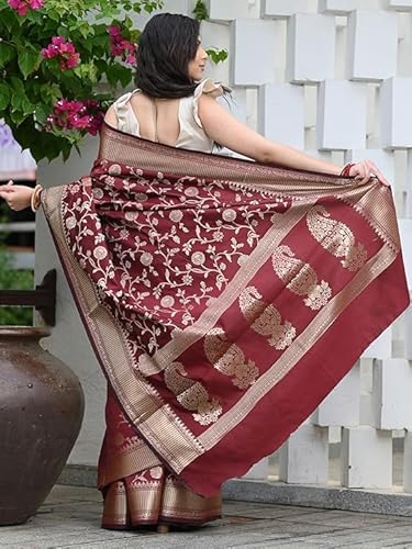 Mysaree Silk Saree — Regal Maroon Floral Zari Elegance