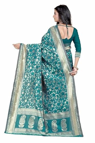 Mysaree Silk Saree — Teal Bloom Zari Heritage