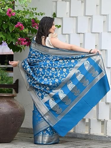 Mysaree Silk Saree — Azure Floral Zari Elegance