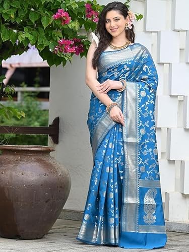 Mysaree Silk Saree — Azure Floral Zari Elegance