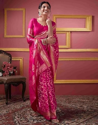 Mysaree Silk Saree — Rani Pink Royal Bloom