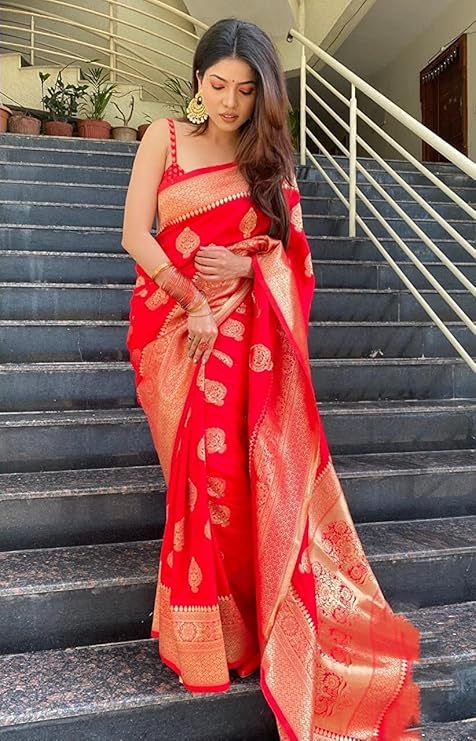 Mysaree Silk Saree — Crimson Royal Zari Elegance