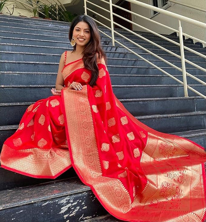Mysaree Silk Saree — Crimson Royal Zari Elegance