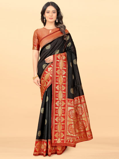 MySaree Soft Lichi Silk Jacquard Saree with Rich Pallu & Unstitched Blouse – Premium Festive Wear