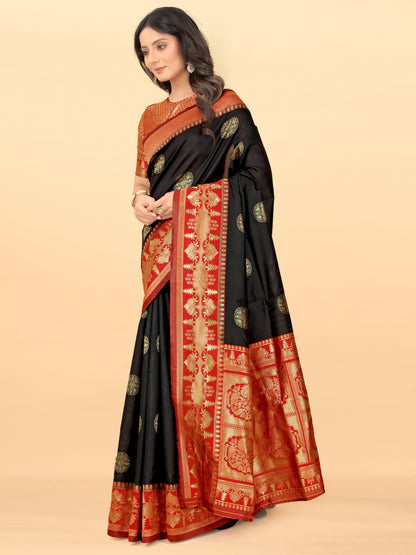 MySaree Soft Lichi Silk Jacquard Saree with Rich Pallu & Unstitched Blouse – Premium Festive Wear