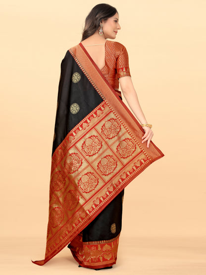 MySaree Soft Lichi Silk Jacquard Saree with Rich Pallu & Unstitched Blouse – Premium Festive Wear