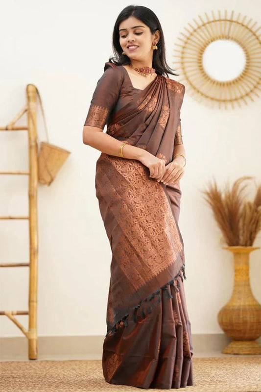 MySaree Soft Lichi Silk Jacquard Saree with Rich Pallu & Blouse