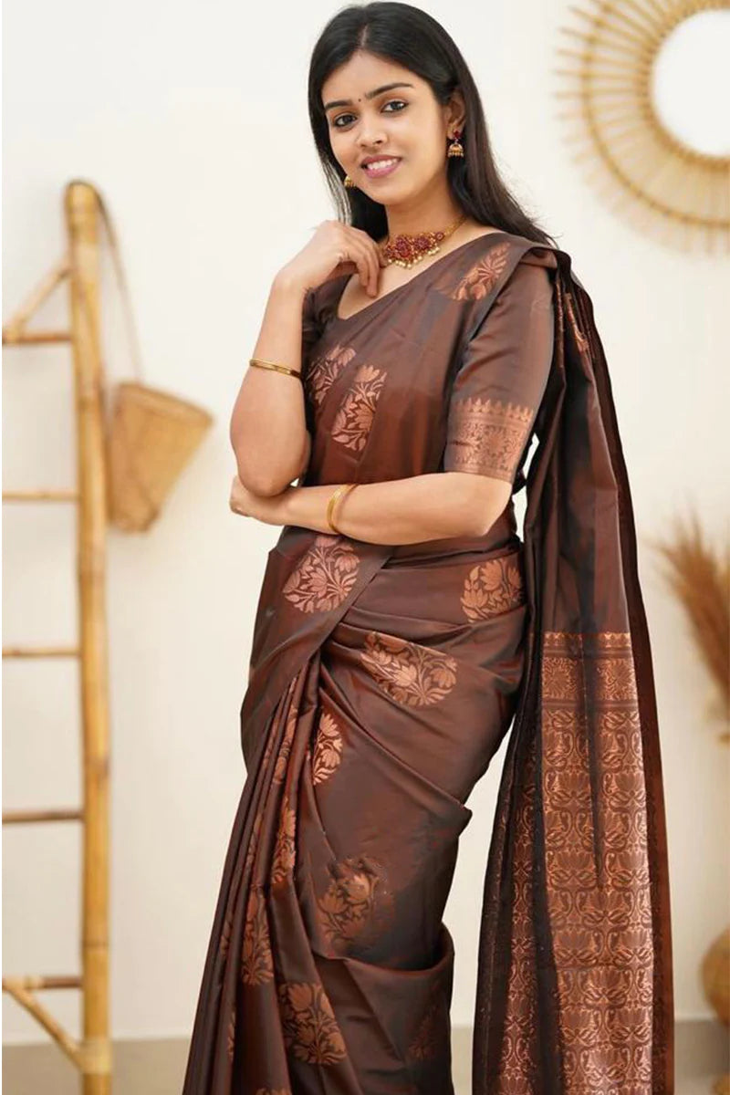 MySaree Soft Lichi Silk Jacquard Saree with Rich Pallu & Blouse