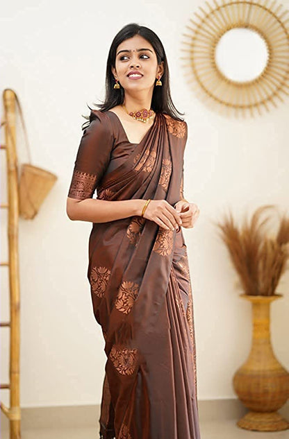 MySaree Soft Lichi Silk Jacquard Saree with Rich Pallu & Blouse