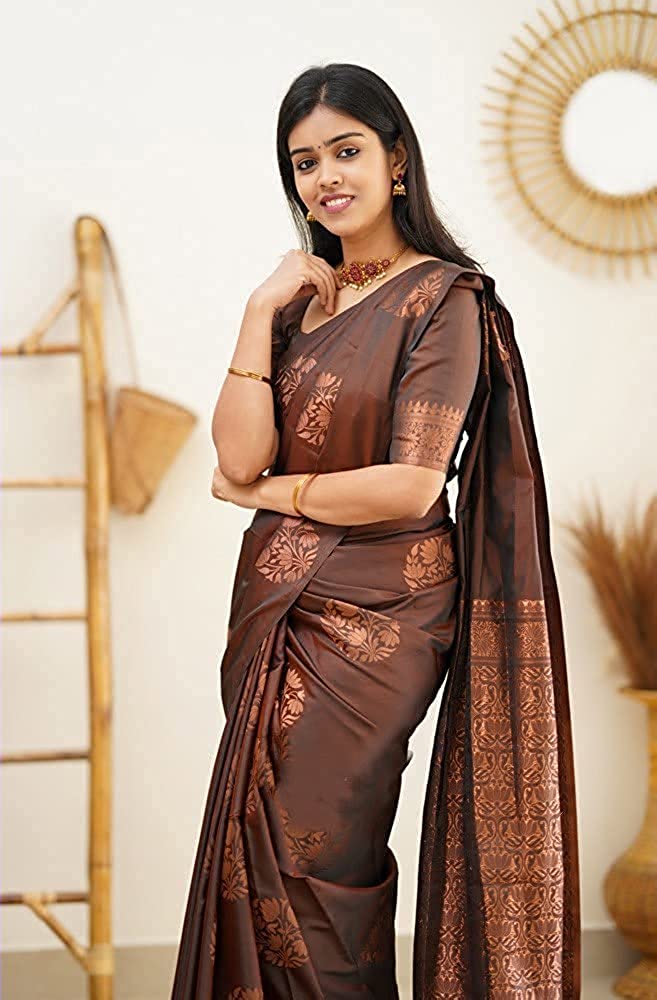 MySaree Soft Lichi Silk Jacquard Saree with Rich Pallu & Blouse