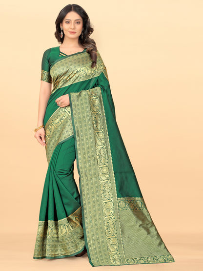 MySaree Designer Soft Lichi Silk Saree with All-Over Jacquard Work & Rich Pallu