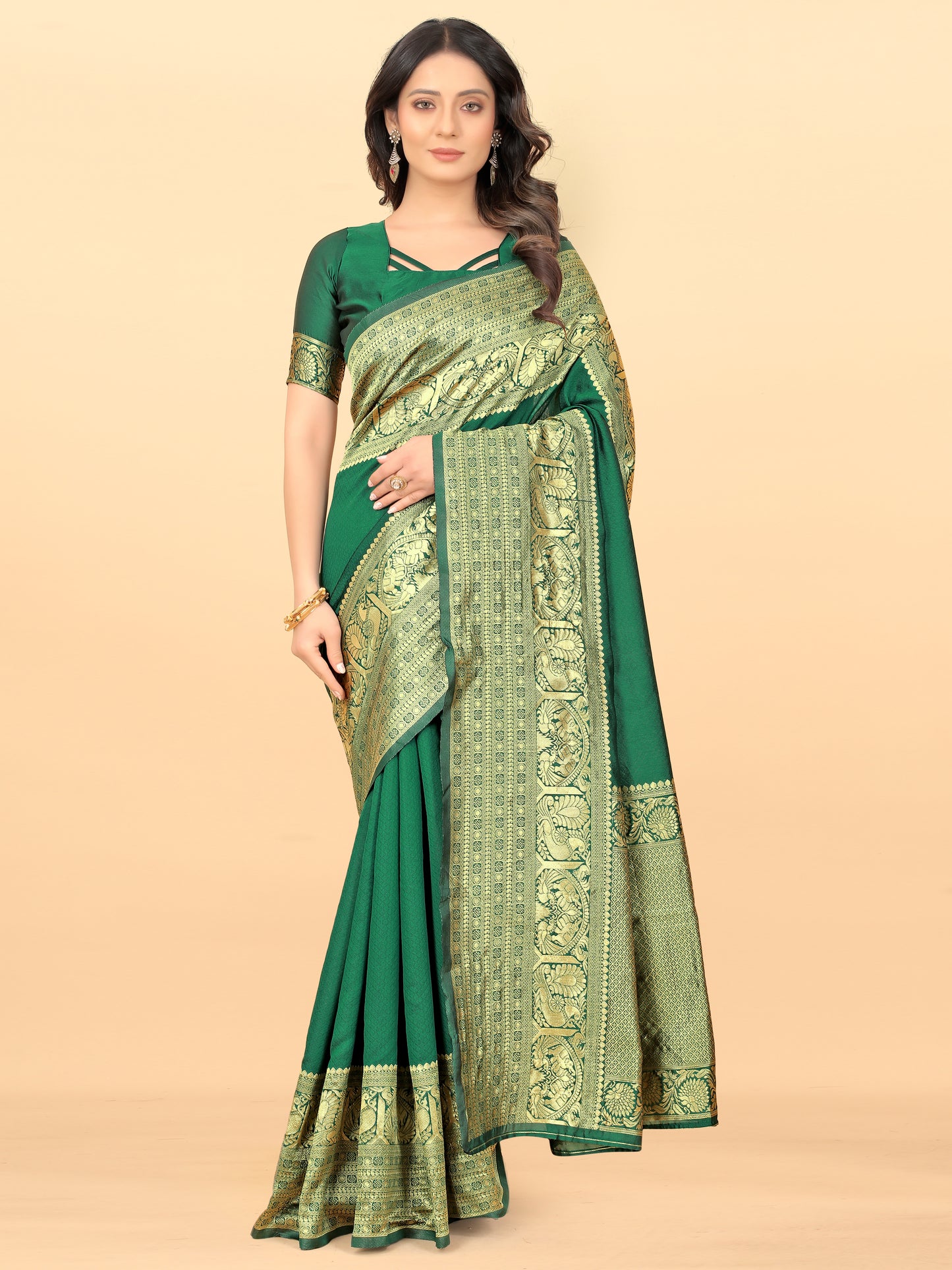 MySaree Designer Soft Lichi Silk Saree with All-Over Jacquard Work & Rich Pallu