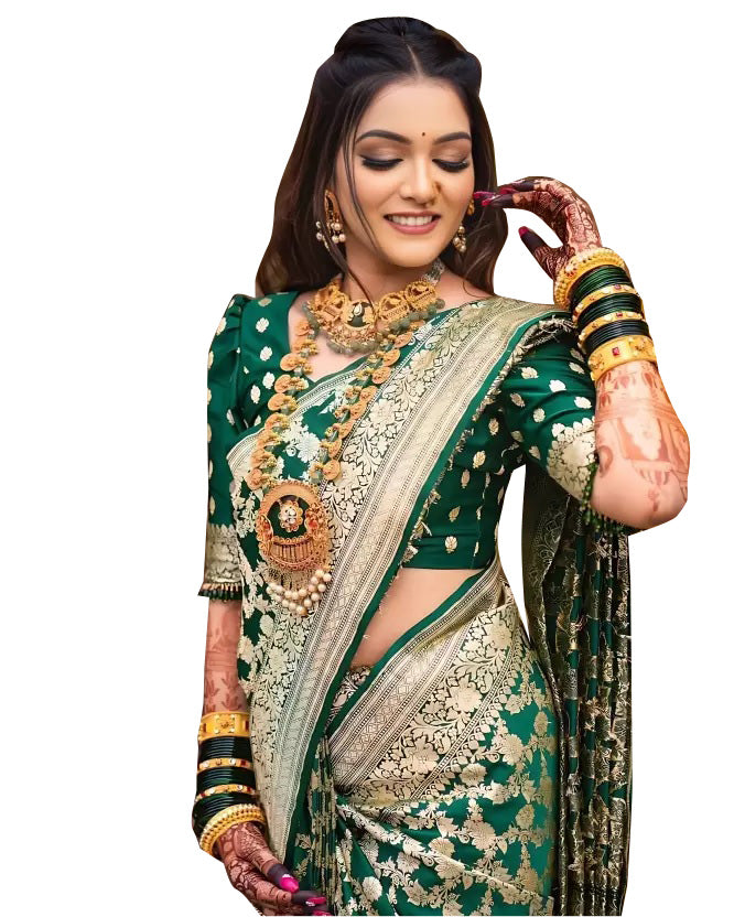 MySaree Premium Soft Lichi Silk Jacquard Saree with Rich Pallu & Unstitched Blouse