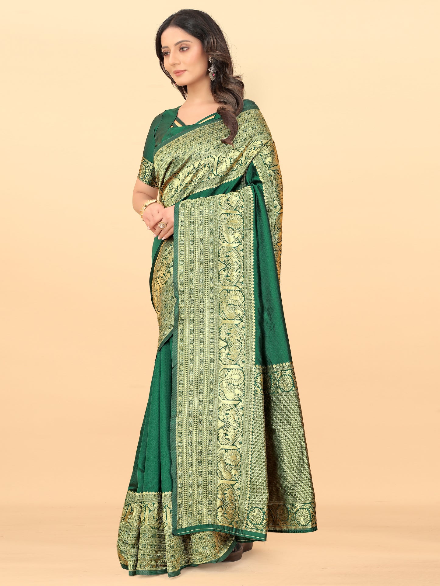 MySaree Designer Soft Lichi Silk Saree with All-Over Jacquard Work & Rich Pallu