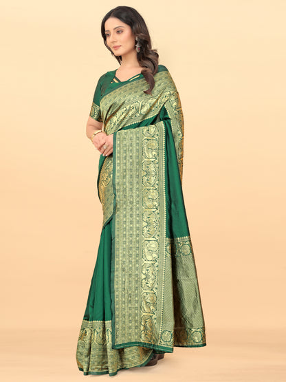 MySaree Designer Soft Lichi Silk Saree with All-Over Jacquard Work & Rich Pallu
