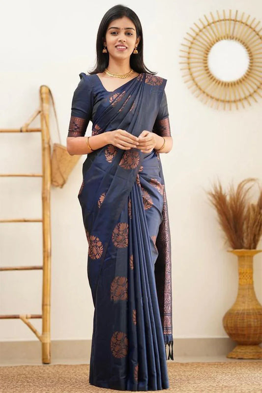 MySaree Designer Soft Lichi Silk Saree with All-Over Jacquard Work & Rich Pallu