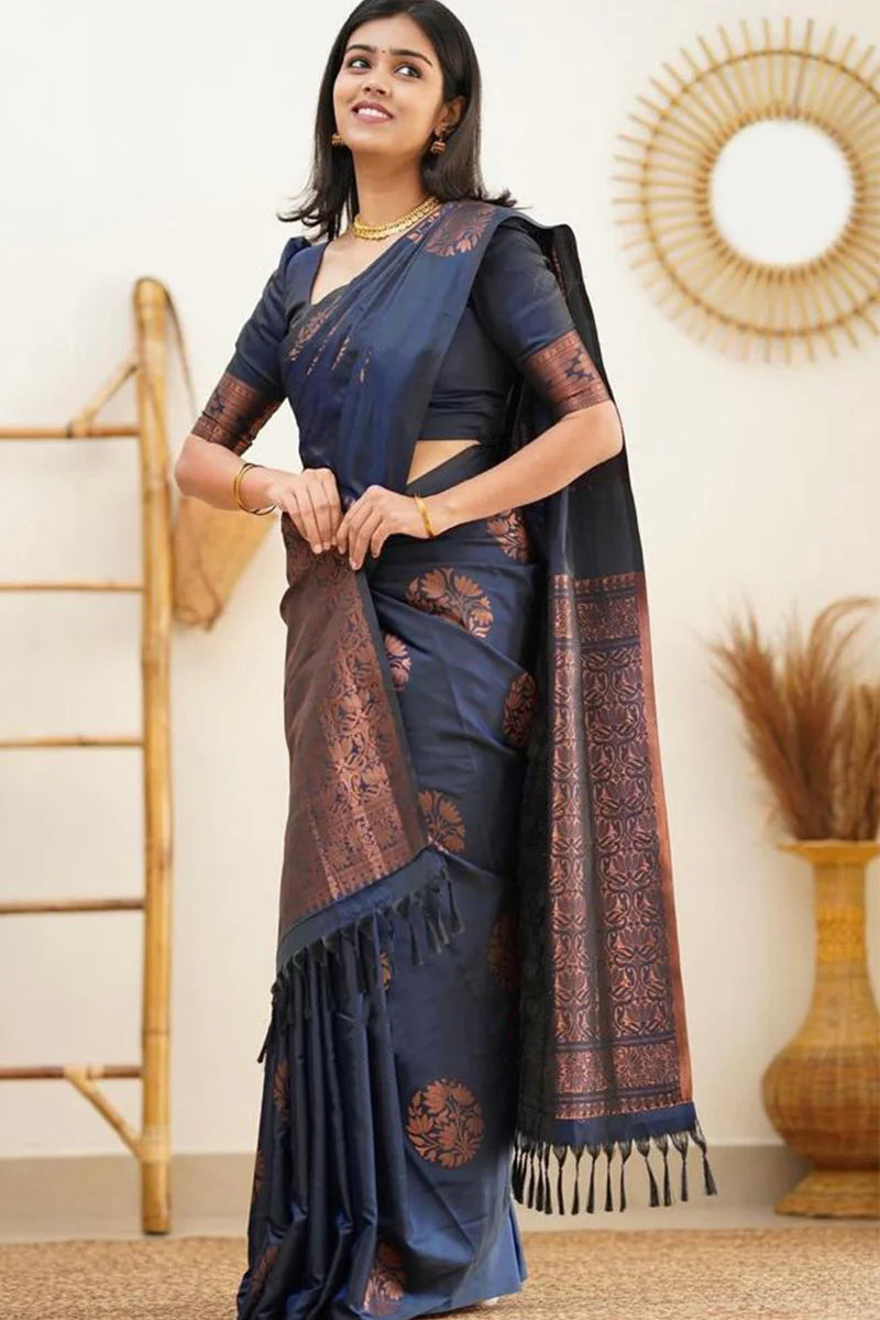 MySaree Designer Soft Lichi Silk Saree with All-Over Jacquard Work & Rich Pallu