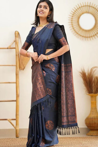 MySaree Designer Soft Lichi Silk Saree with All-Over Jacquard Work & Rich Pallu
