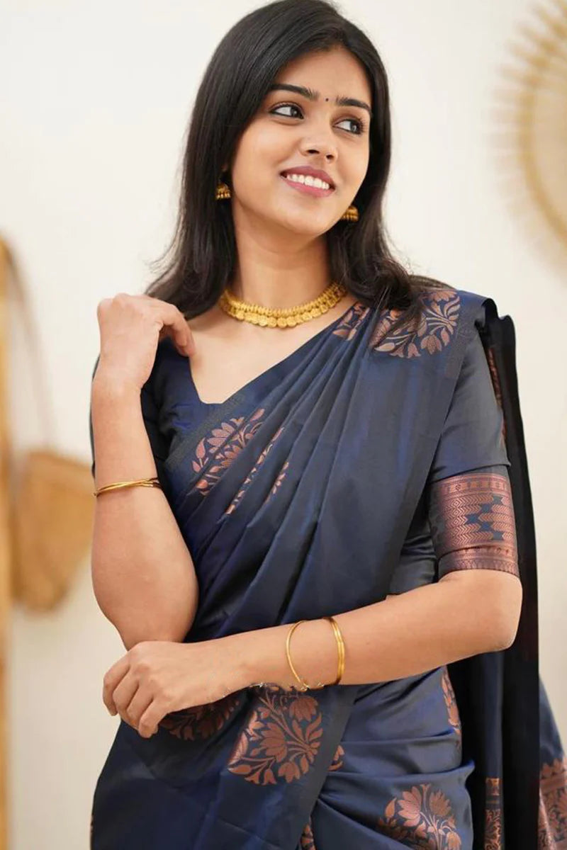 MySaree Designer Soft Lichi Silk Saree with All-Over Jacquard Work & Rich Pallu