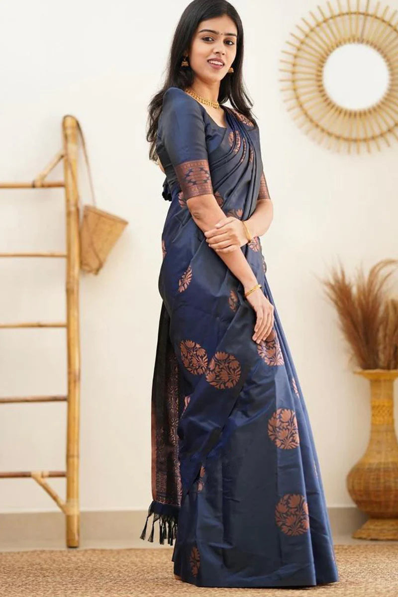 MySaree Designer Soft Lichi Silk Saree with All-Over Jacquard Work & Rich Pallu