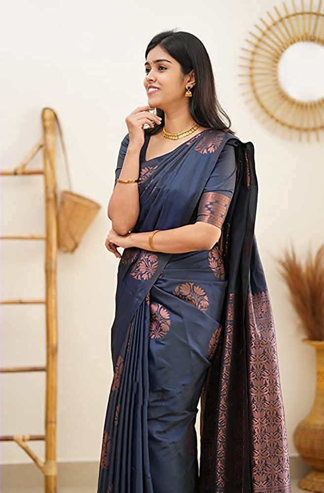 MySaree Designer Soft Lichi Silk Saree with All-Over Jacquard Work & Rich Pallu